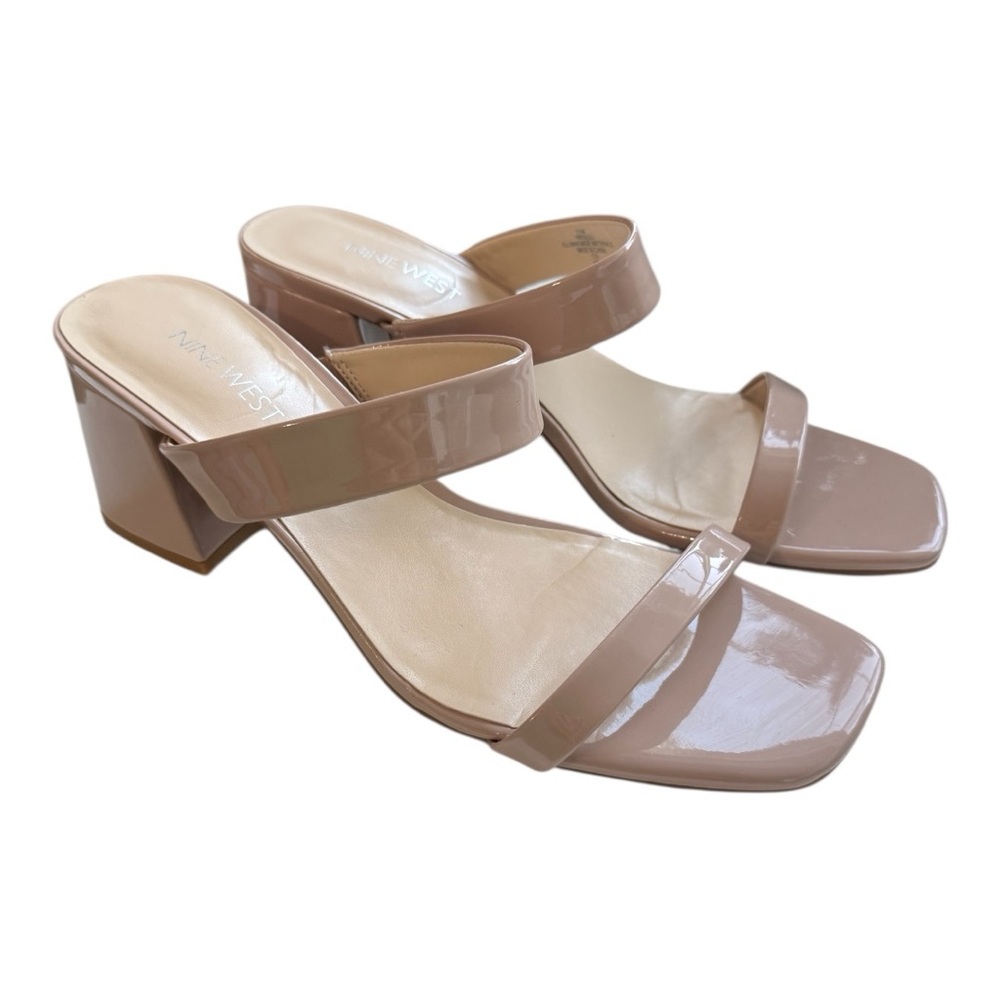 Nine West Tan Shiny Block Heels in Size 8.5